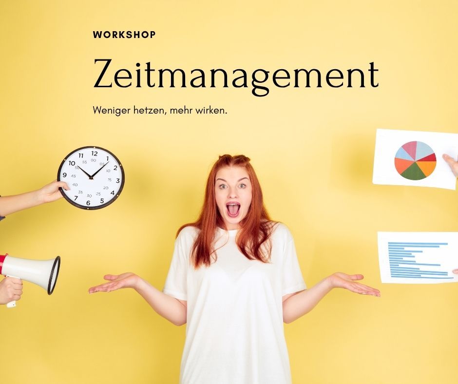 Frau ist überfordert. Uhr links im Bild, Diagramme rechts im Bild.